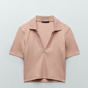 Zara ribbed cropped collared blush shirt